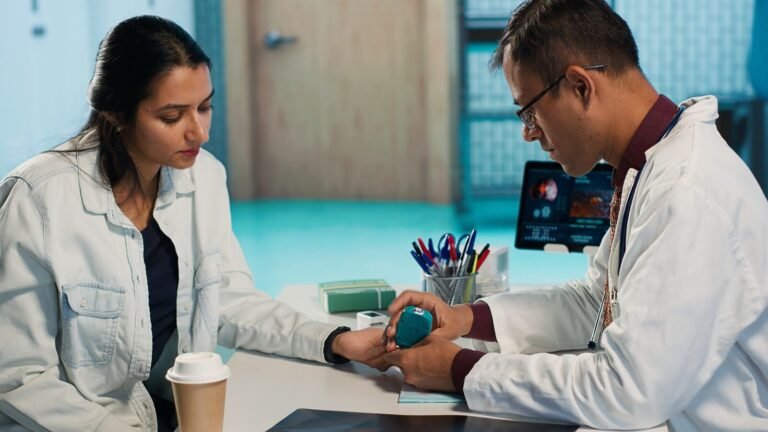 Healthcare professional checking a diabetic patient