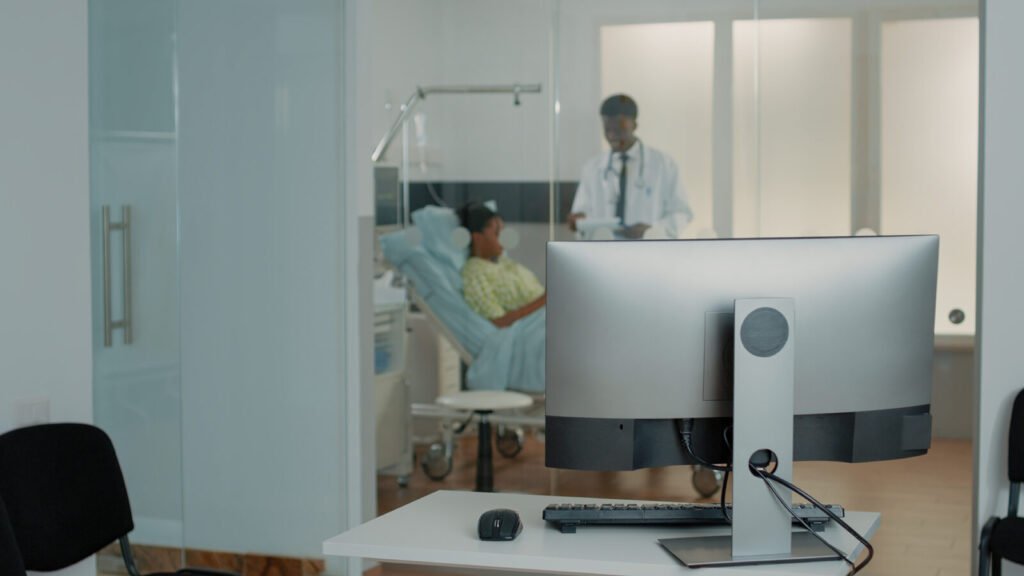 Hospital ward computer showing patient information