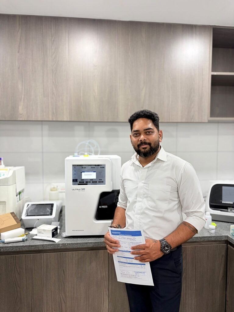 Milap engineer with the ULTRA C20 HPLC analyzer installed at Altius Multispeciality Hospital