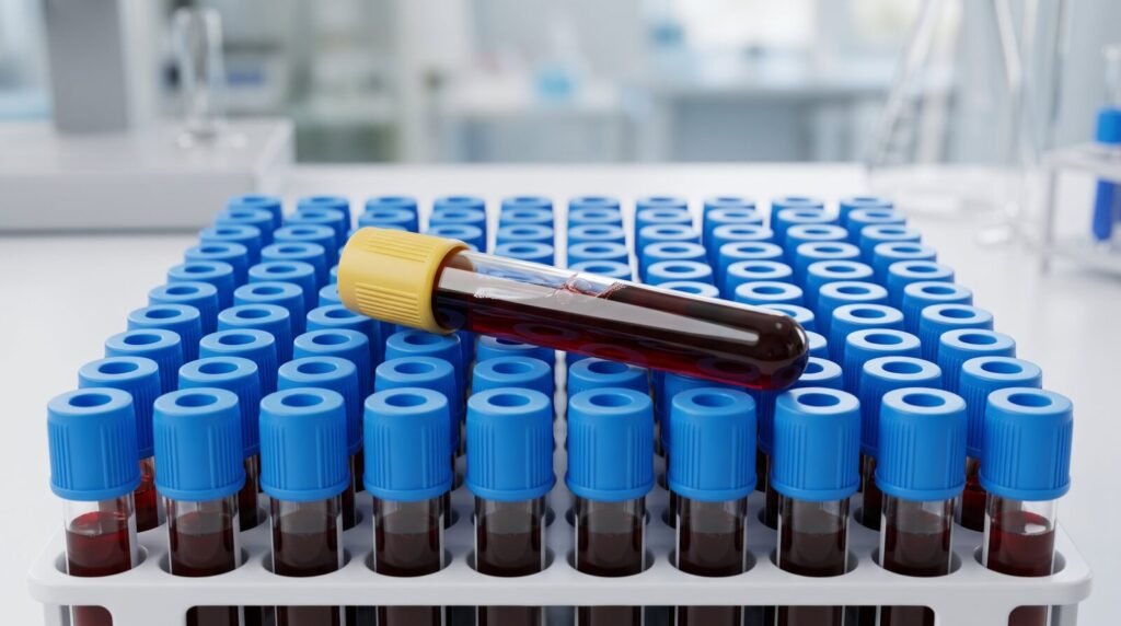 Citrate blood sample tubes with blue caps for coagulation testing