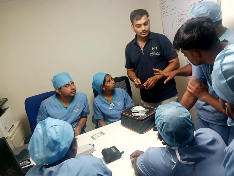 Milap engineer training CCU staff at Manipal Hospital, Old Airport Road, Bengaluru