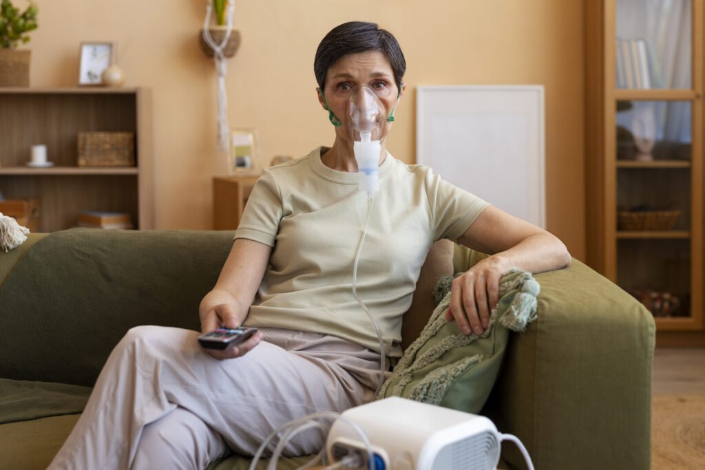 Adult using a nebulizer mask