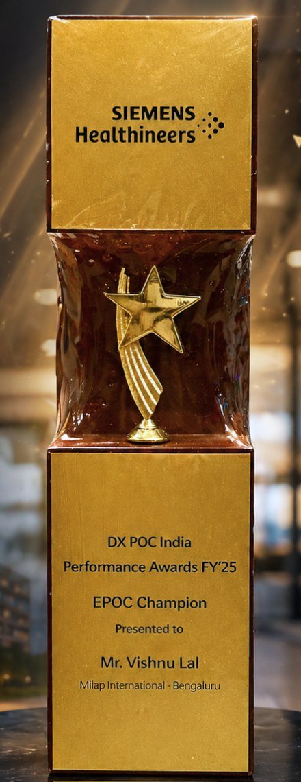 EPOC Champion trophy, DX POC India Performance Awards FY’25. Presented to Mr Vishnu Lal, Milap International, Bengaluru.